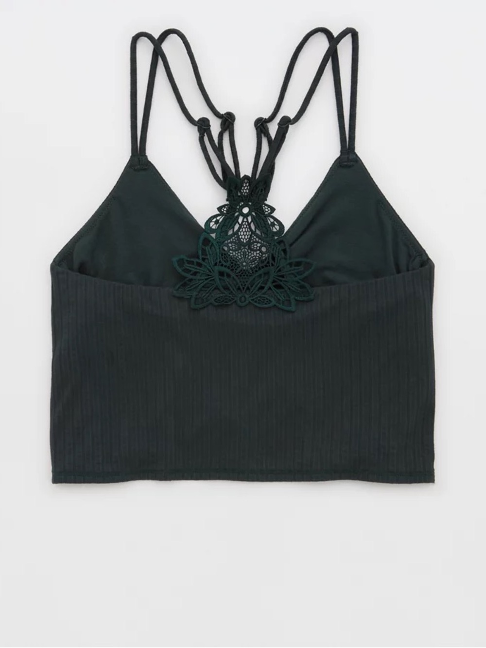 Aerie Black Ribbed Crop Top Bralette Tank with Lace Racerback - Picture 5 of 7